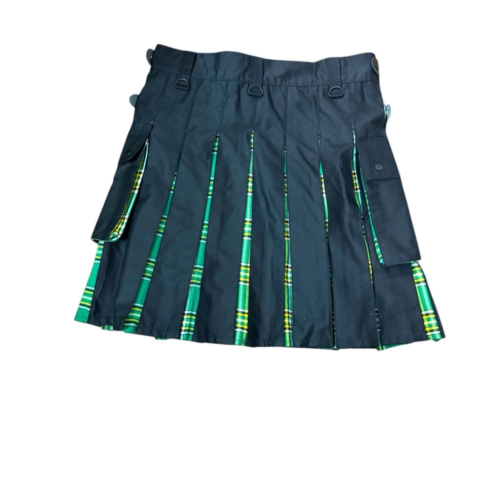 Black Mini Skater Kilt with Pleated Cargo Style